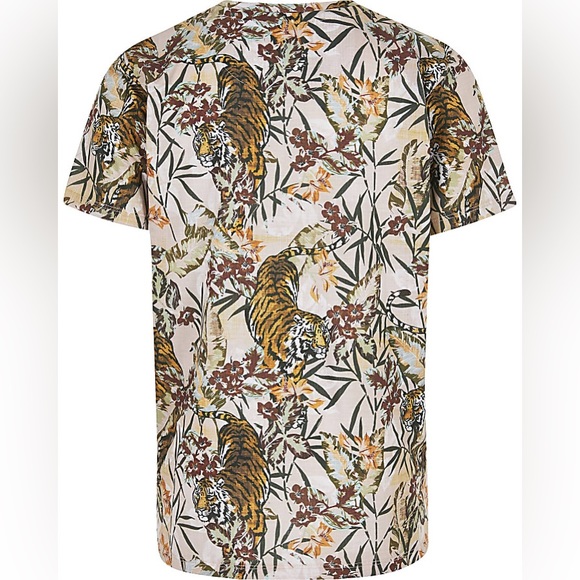 River Island Toddler Boys Stone Tiger Floral Print Short Sleeve T-Shirt - Picture 2 of 3
